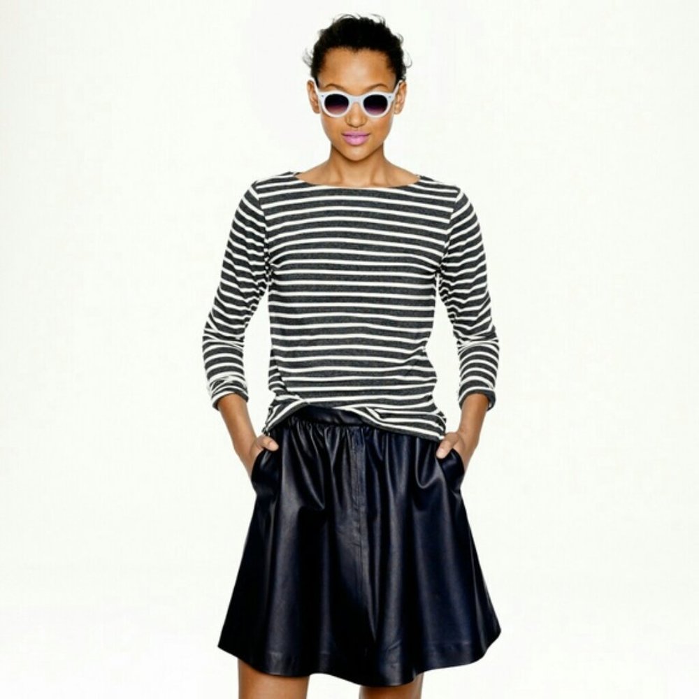 J. Crew Long Sleeve Sailor Striped Shirt boat neck Gray top Sz M knit cotton